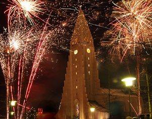 Feuerwerk über Reykjavík zu Silvester